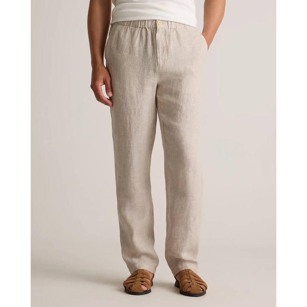 Quince European Linen Pants Mens L Driftwood Beige Straight Leg Elastic Waist